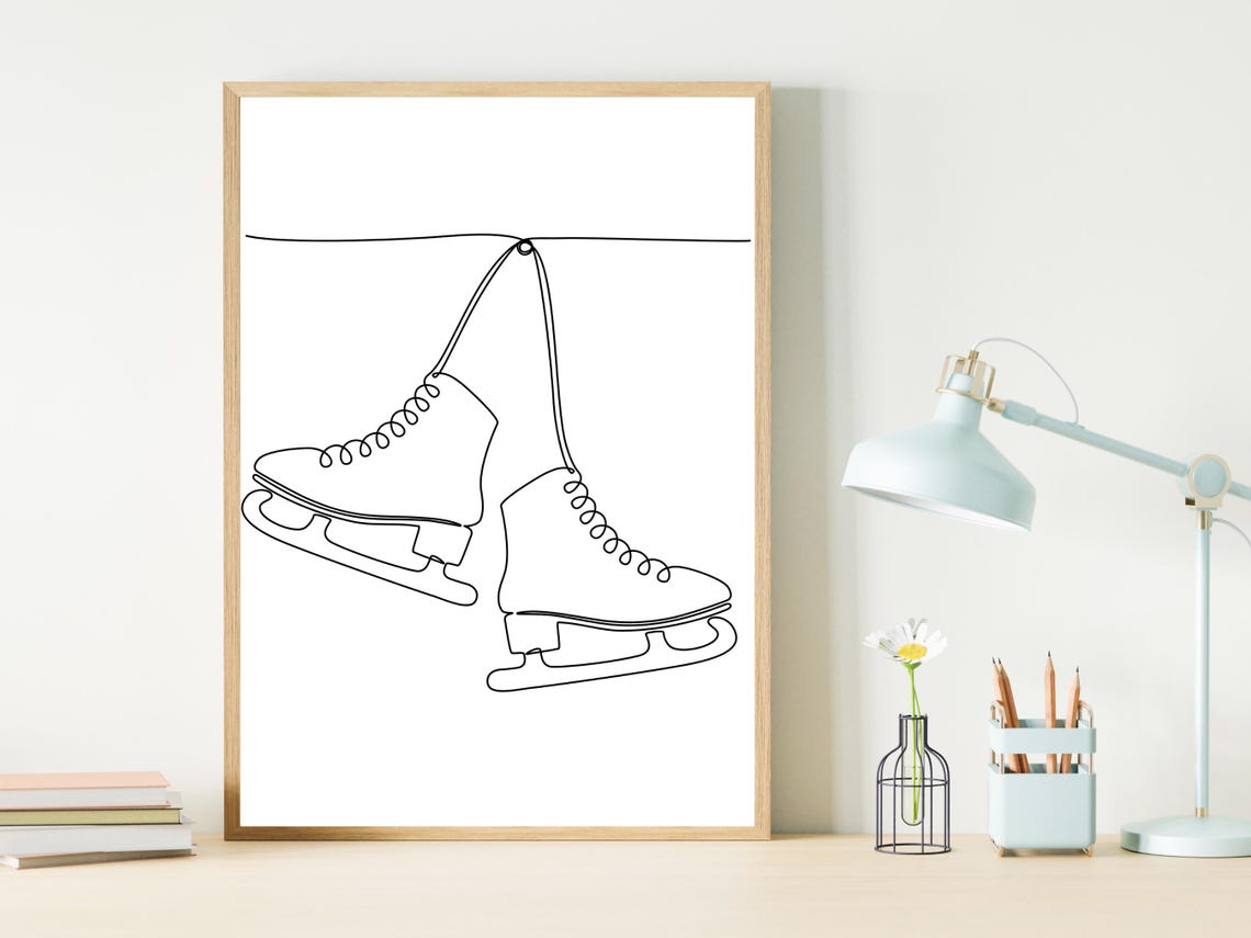 Hanging Ice Skates Pair Minimalist One Line Art Winter Poster - Image 2