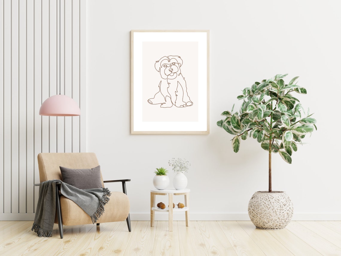 Small Fluffy Dog One Line Art Cute Pet Portrait Minimalist Poster - Image 4