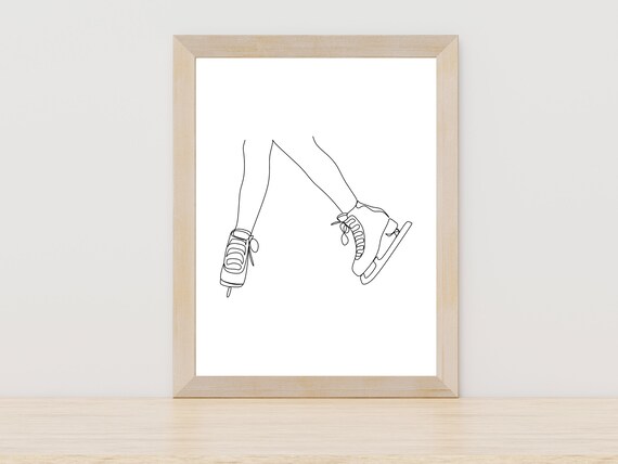 Ice Skates Continuous Line Drawing Figure Winter Skater Poster