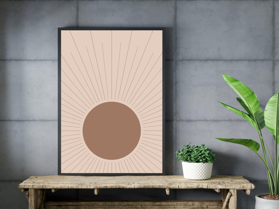 Boho Sun Taupe Sunburst Radiant Lines Neutral Room Decor Poster - Image 3