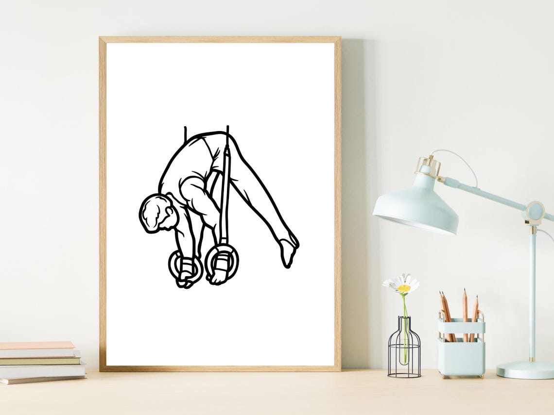 Male Gymnast Wall Line Art Gymnastics Wall Art Minimalist Gymnast Drawing Gymnastics Illustration Male Athlete Line Art Sports Line Art - Image 2