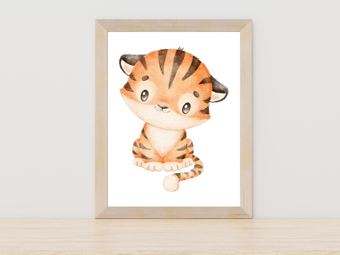 Baby Tiger Cub Watercolor Nursery Art Print Cute Animal Wall Decor