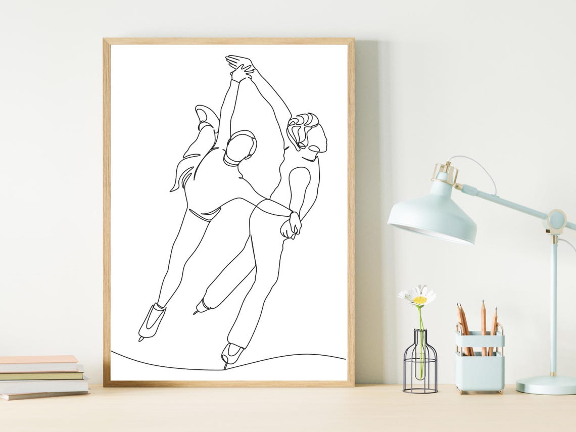 Figure Skating Pair Dance Lift Graceful Minimalist Line Art Poster - Image 2