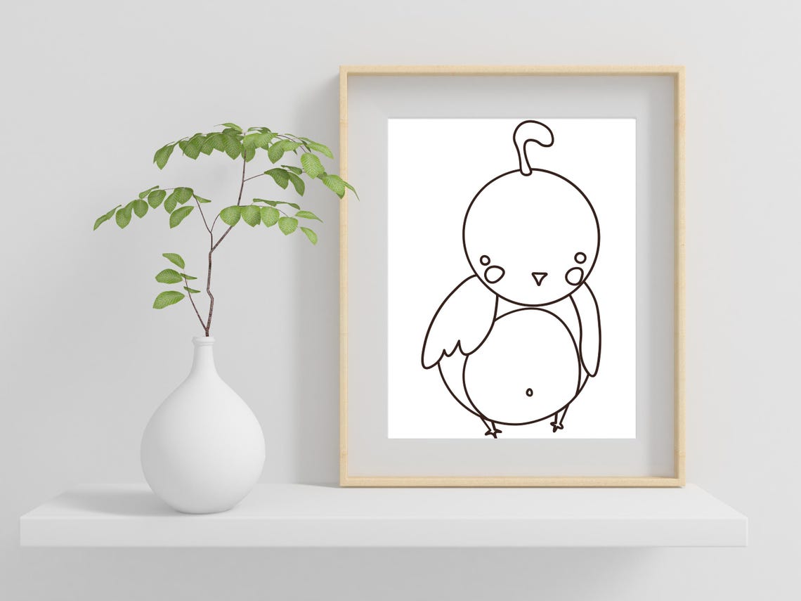 Cute Kawaii Baby Bird Line Art Nursery Animal Drawing Poster - Image 2