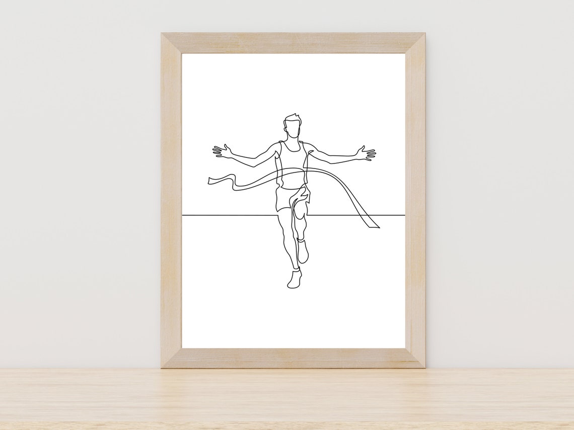 Track Runner Finish Line One Line Art Sprint Victory Decor Wall Art