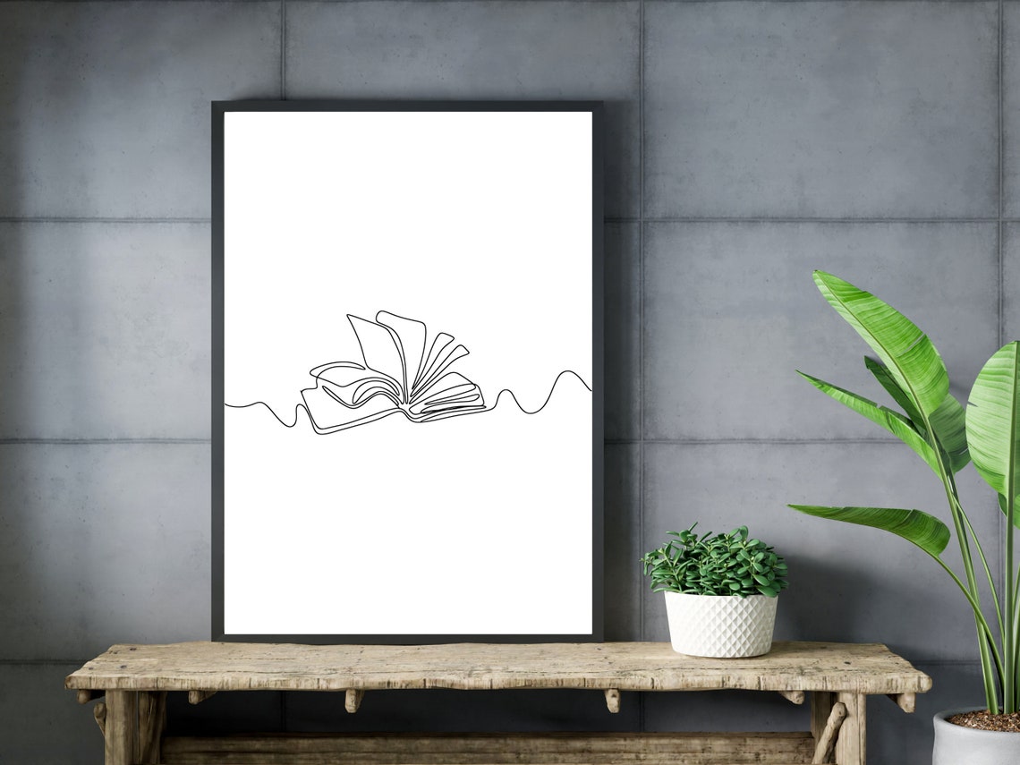Open Book One Line Drawing Minimalist Reader Library Decor Poster - Image 3