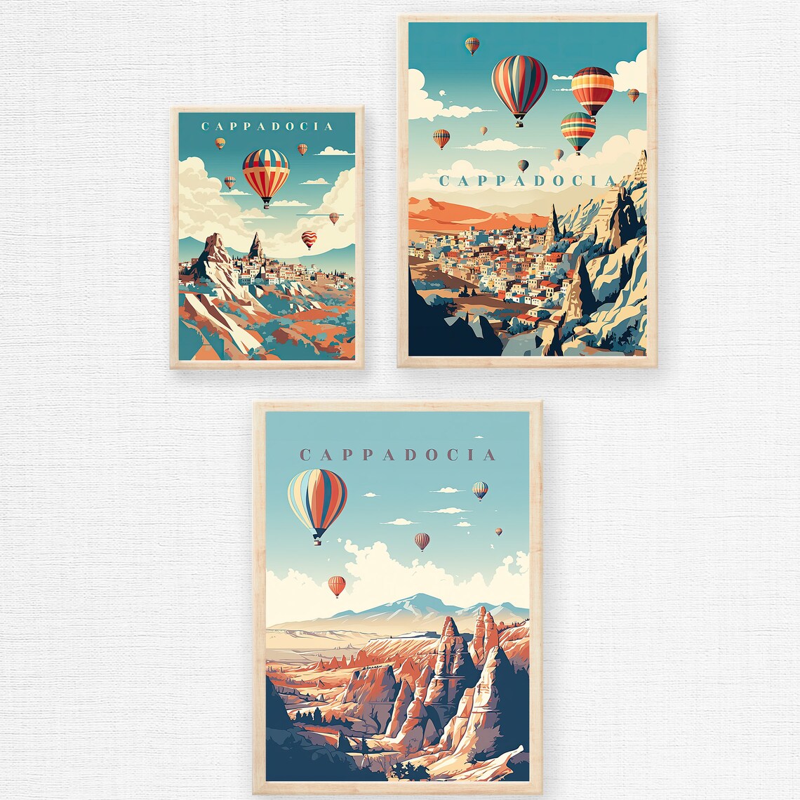 Cappadocia Turkey Hot Air Balloon Set of 3 Retro Travel Poster - Image 5