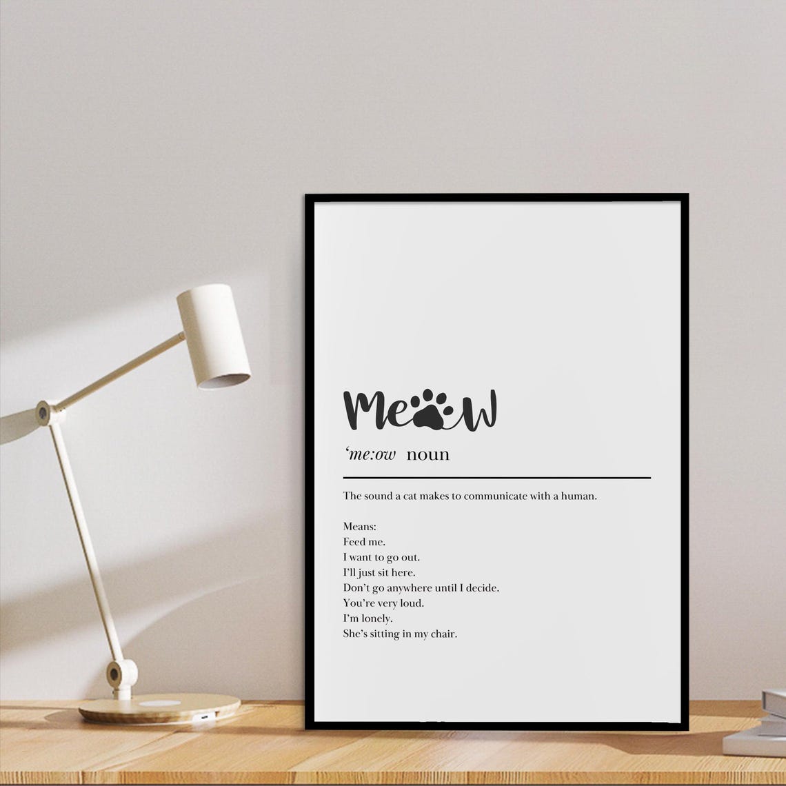 Meow Dictionary Definition Funny Cat Lover Gift Typography Print - Image 3