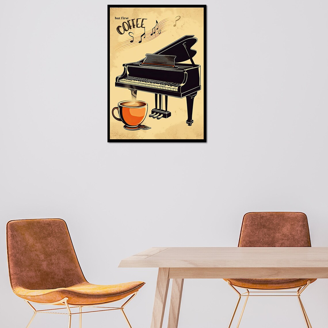 But First Coffee Grand Piano Musical Notes Vintage Kitchen Poster - Image 5