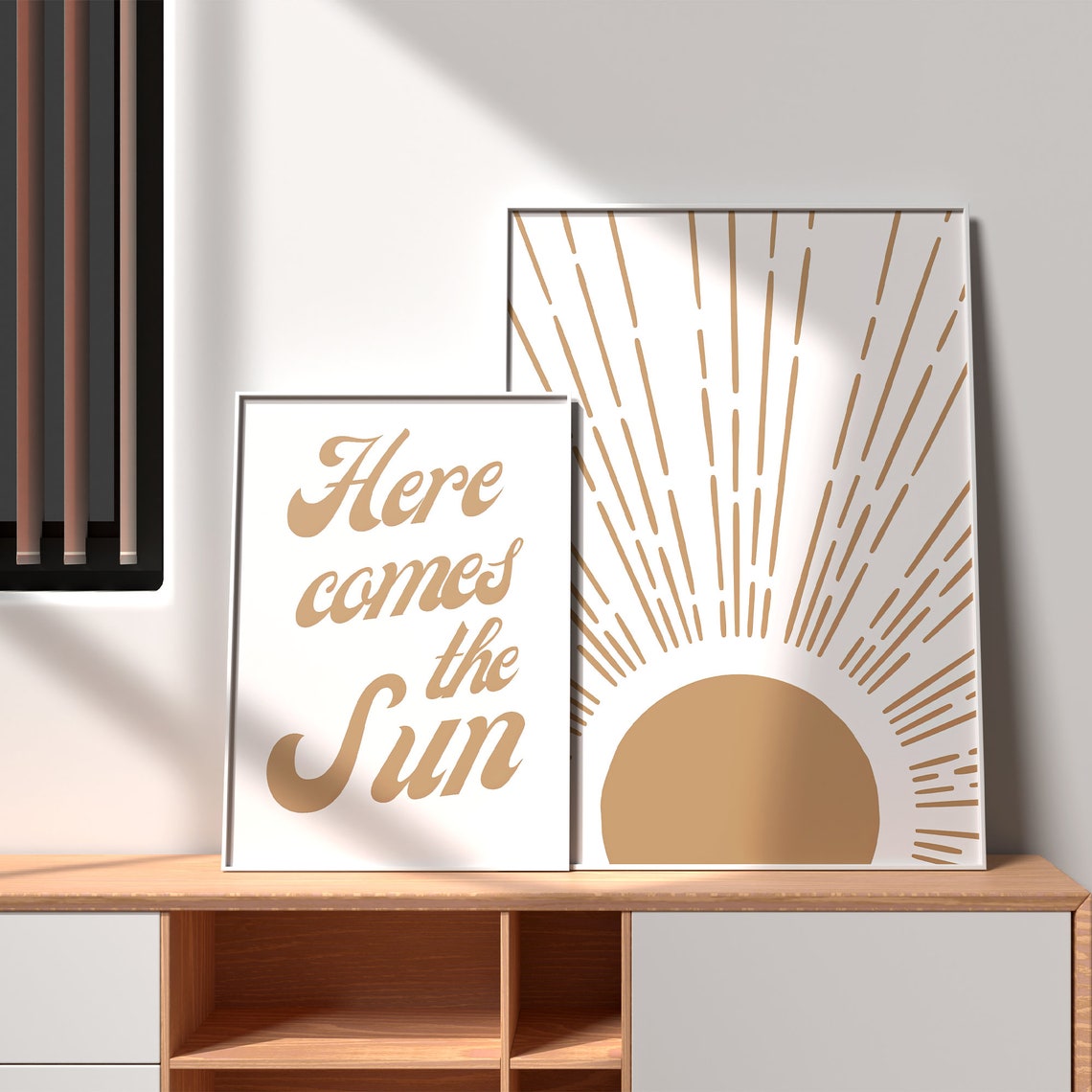 Here Comes The Sun Retro Pair Mustard Sunrise Typography Poster - Image 7