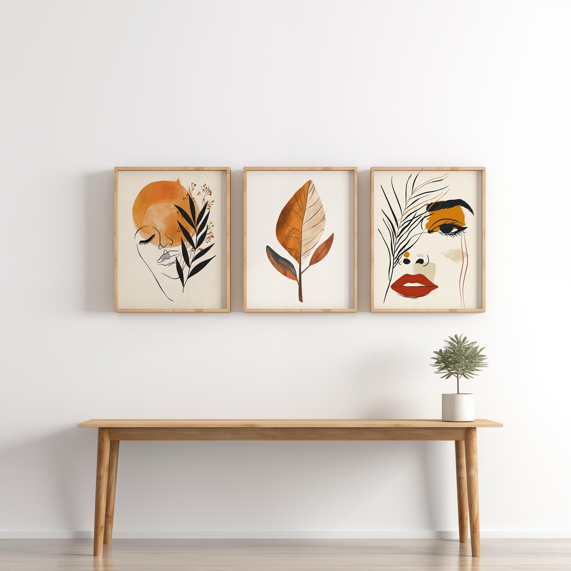 Boho Set of 3 Woman Line Art Botanical Leaf Modern Decor Poster - Image 5