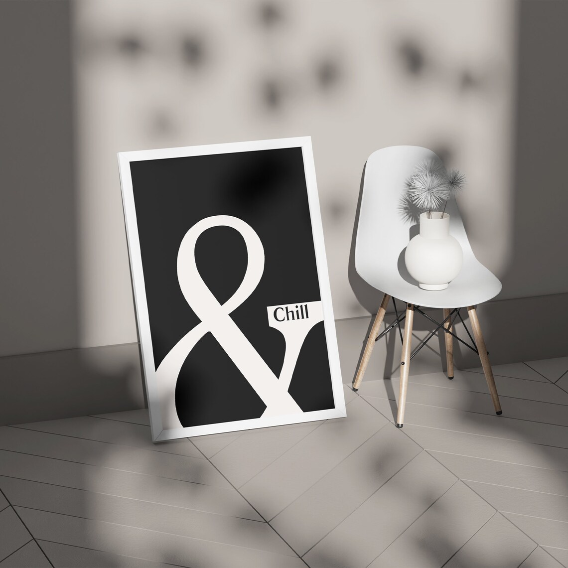 Ampersand And Chill Bold Typography Black Minimalist Art Poster - Image 2