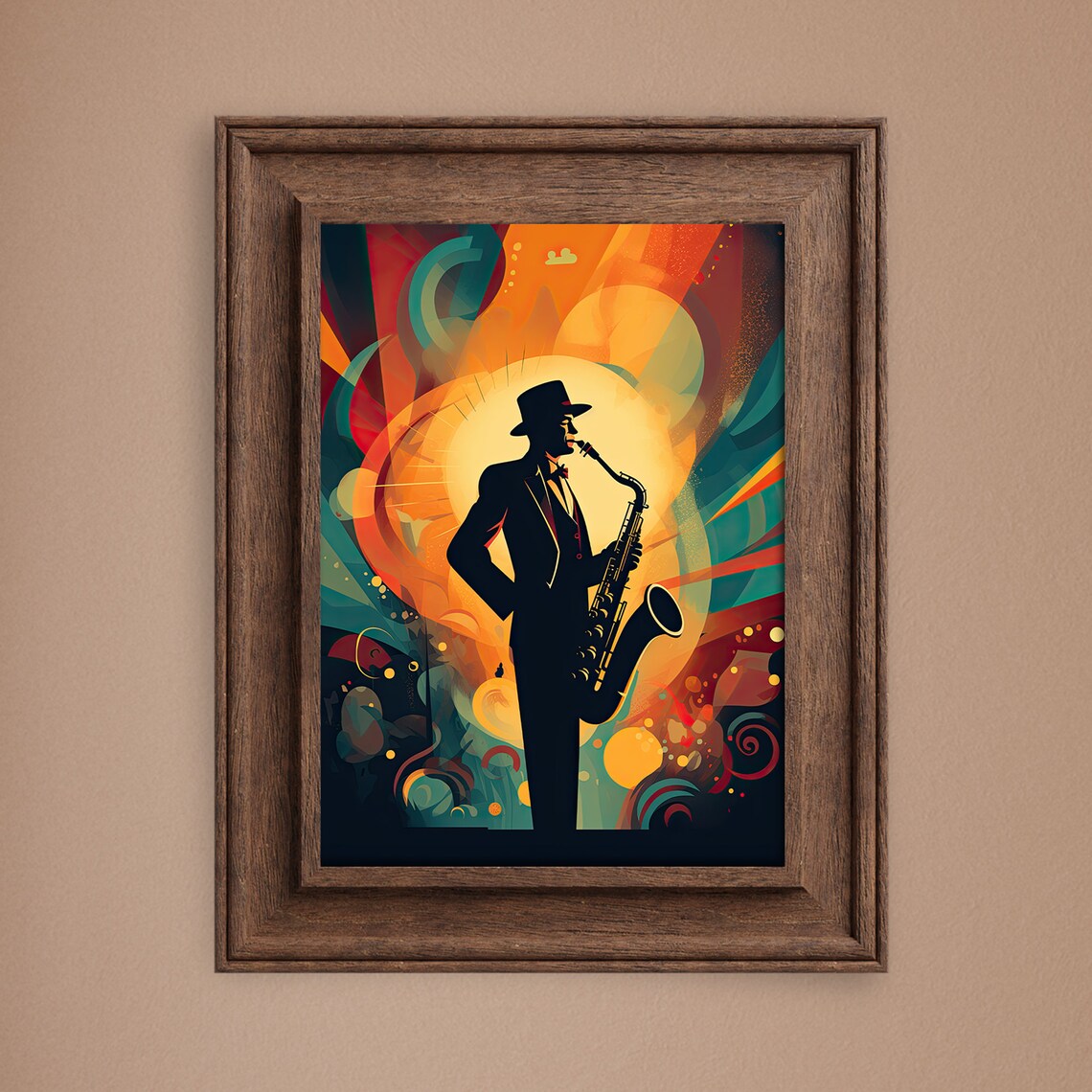 Jazz Saxophonist Silhouette Art Deco Warm Colors Music Poster - Image 6