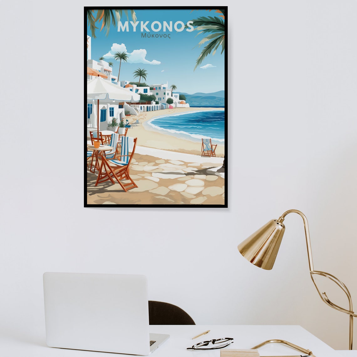 Mykonos Travel Poster Mykonos Poster Mykonos Illustration Travel Poster Europe Beaches Greek Travel Poster Colorful Travel Poster - Image 4
