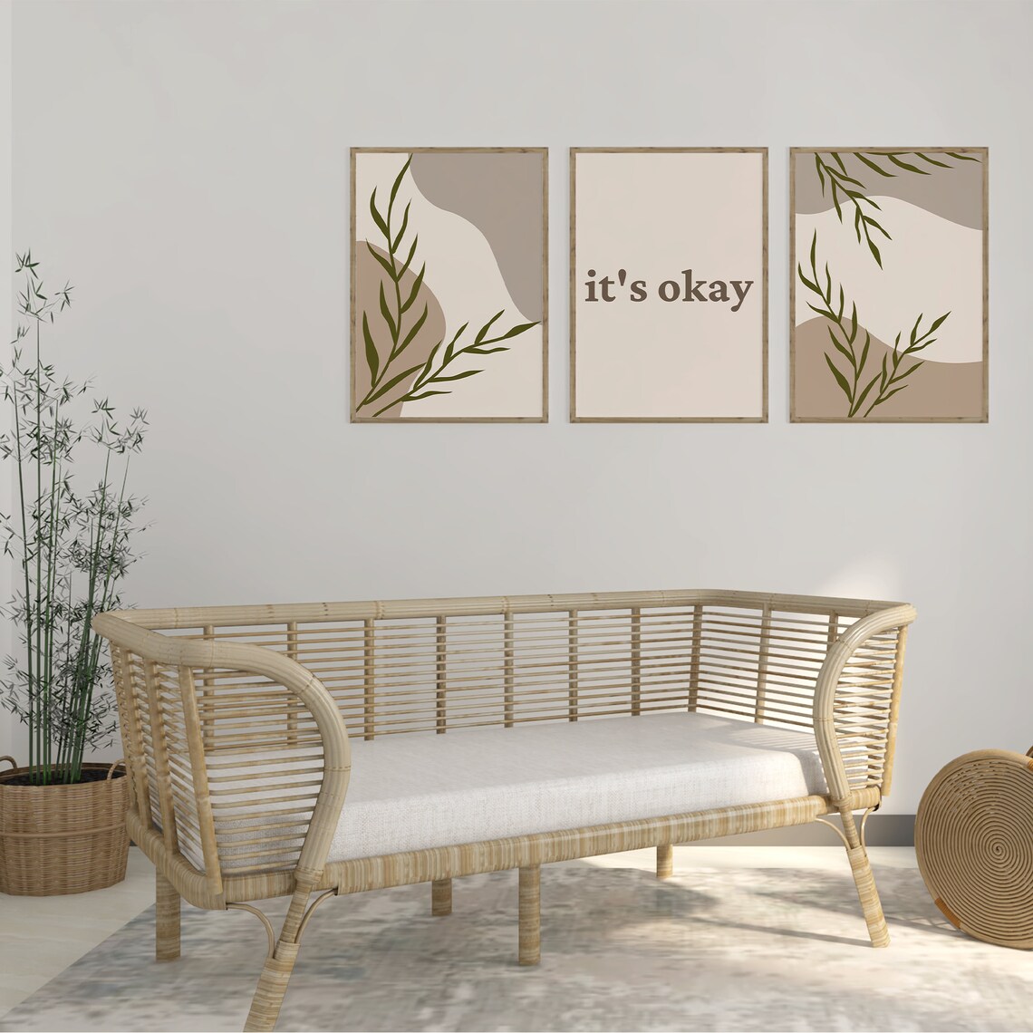 Its Okay Boho Leaf Set Of 3 Neutral Abstract Botanical Poster - Image 4