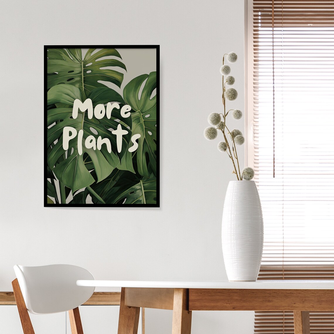 More Plants Monstera Leaves Bold Green Botanical Typography Art Poster - Image 6