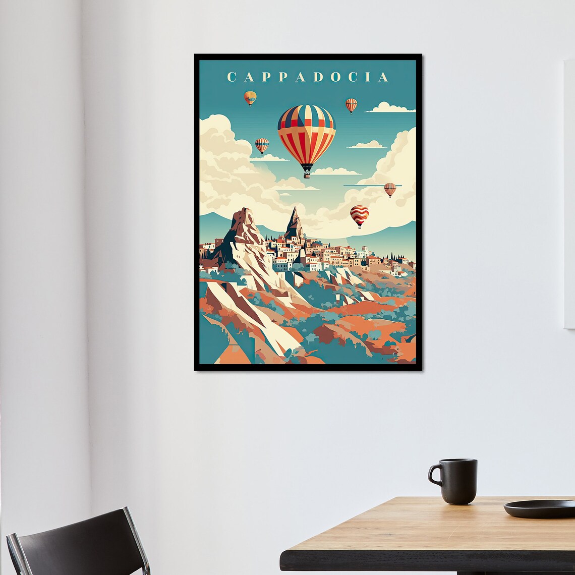 Cappadocia Retro Hot Air Balloons Over Fairy Chimney Town Poster - Image 4