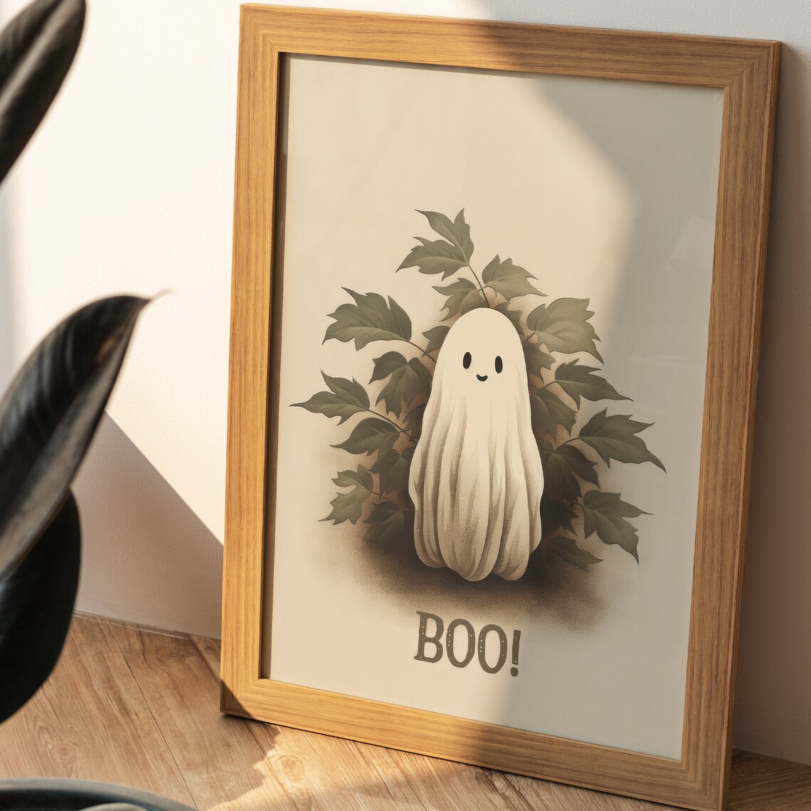 Cute Ghost Boo Vintage Halloween Autumn Leaves Nursery Art Poster - Image 4