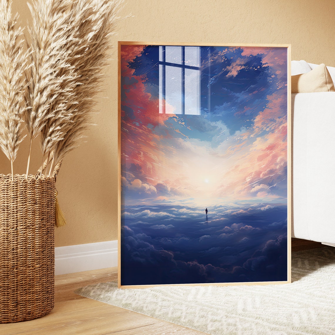 Dreamy Cloudscape Above The Clouds Tiny Figure Sunset Sky Poster - Image 5