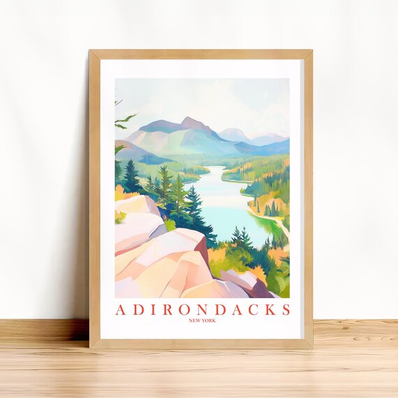 Adirondacks New York Mountains Lake Pastel Wilderness Poster