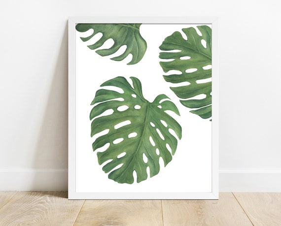 Watercolor Monstera Print Tropical Greenery Wall Art