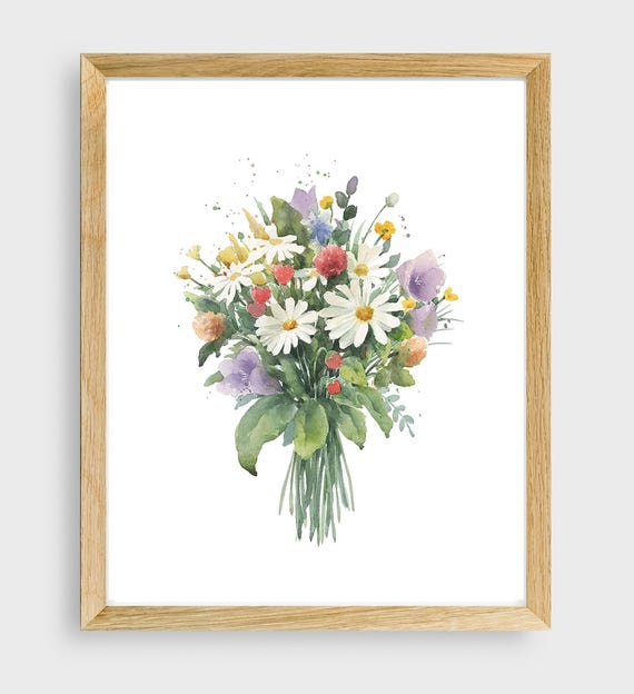 Flowers Wall Art Floral Watercolor Bouquet Nursery Botanical Farmhouse Decor