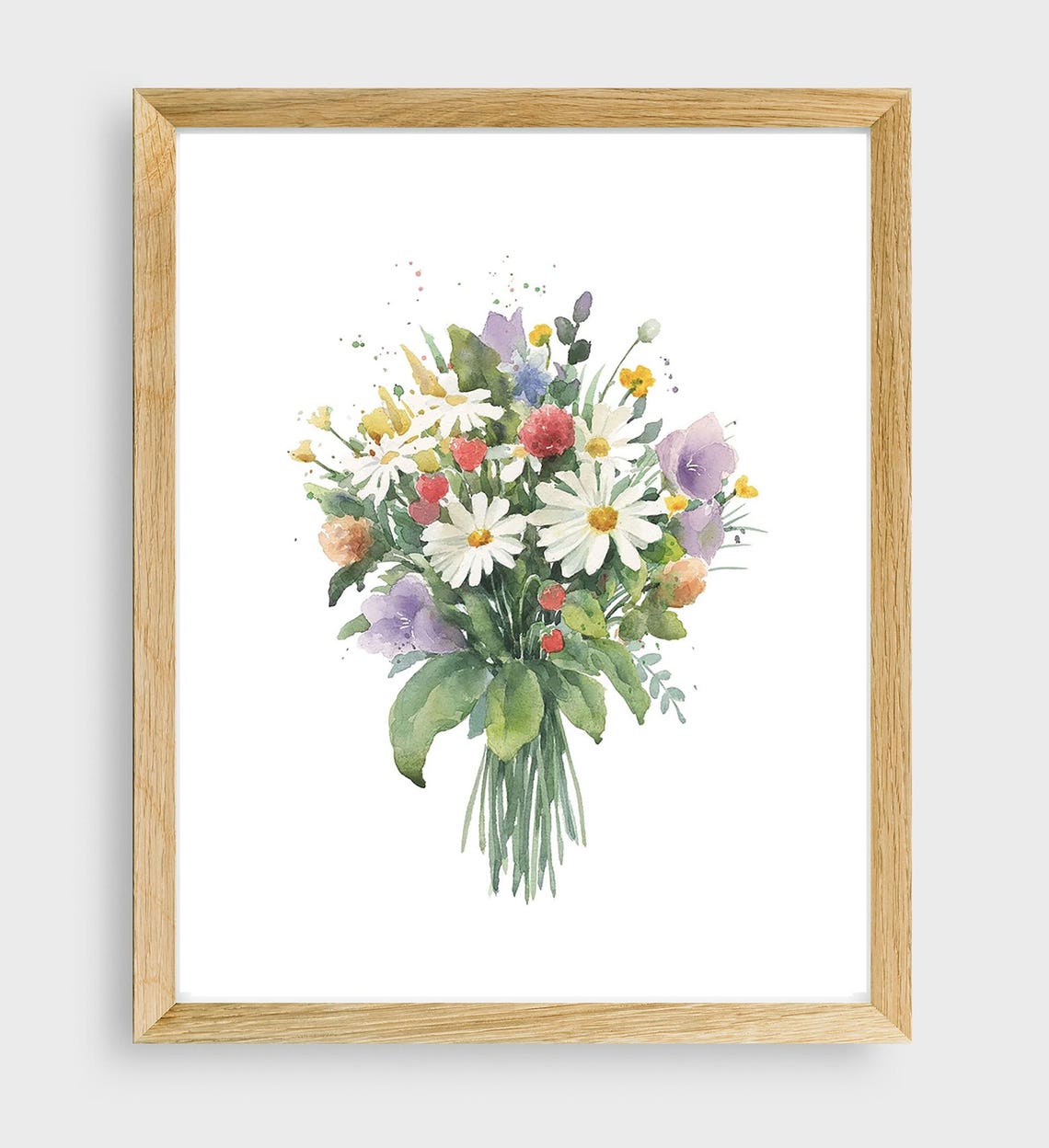 Watercolor Wildflower Bouquet Daisies Pastel Floral Art Poster