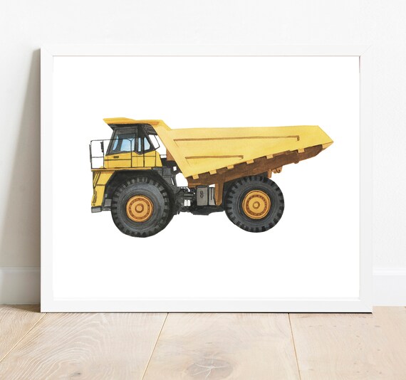 Dump Truck Watercolor Yellow Haul Truck Boys Construction Room Poster