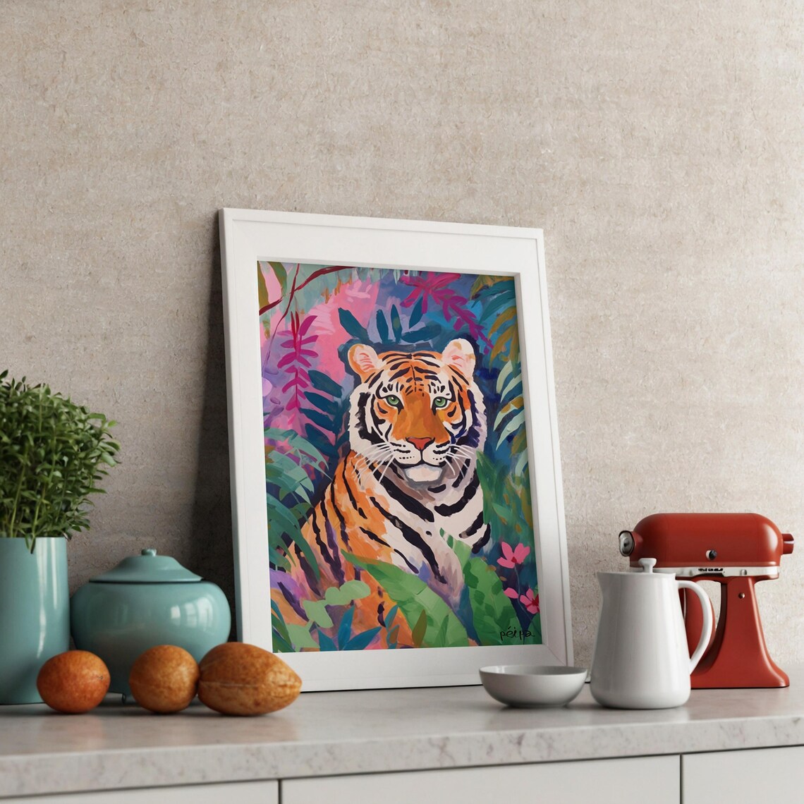 Tiger In The Jungle Art Print, Botanical Decor - Image 3