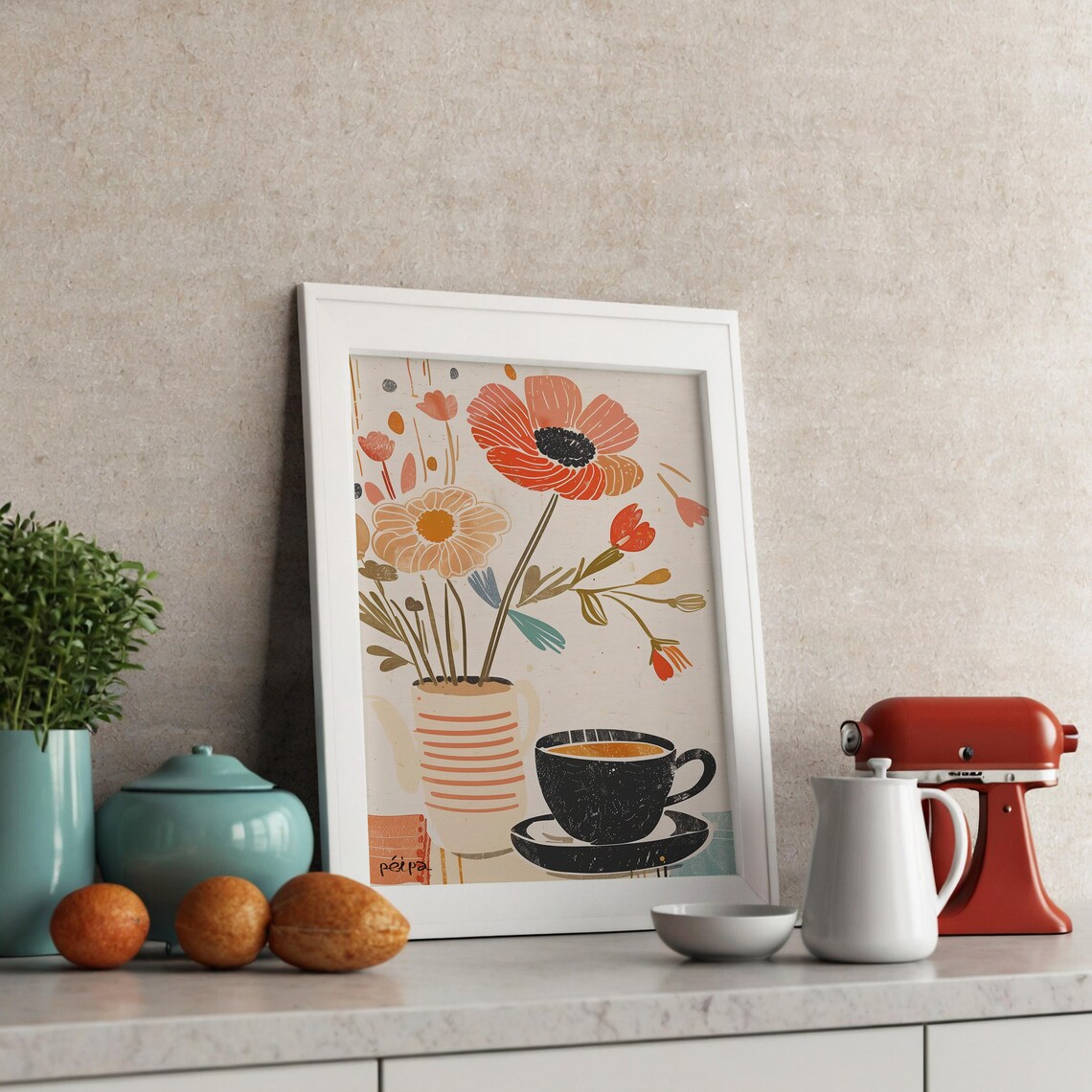 Flowers And Coffee Botanical Kitchen Poster - Image 3
