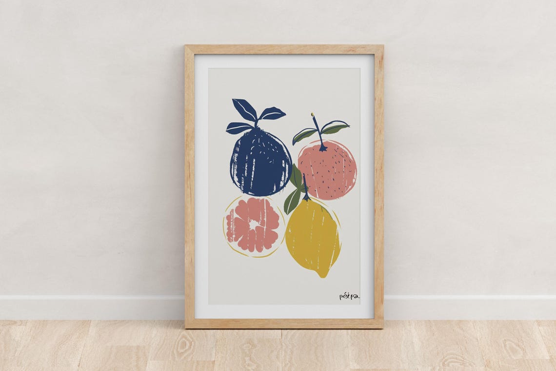 Citrus Minimalist Kitchen Art Print, Lemon Poster
