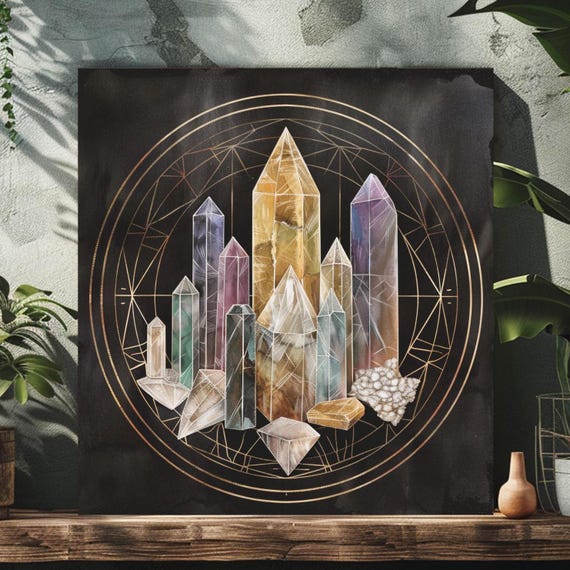 Crystal Grid Wall Art Celestial Art Mystical Home Decor Crystal Geometric Art Best For Cosmic Energy