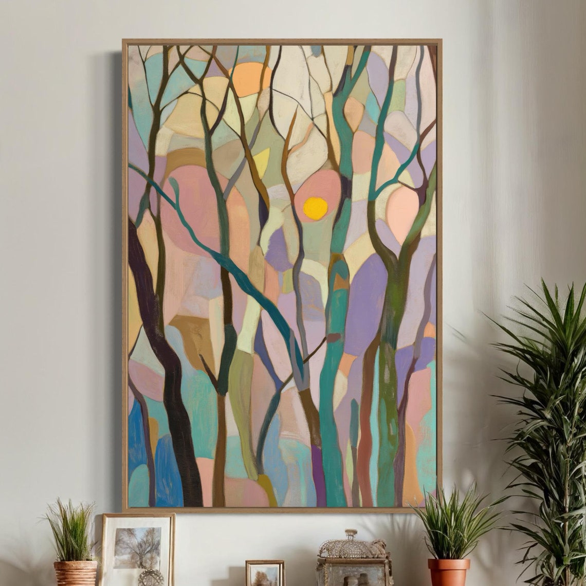 Pastel Abstract Forest Trees Mosaic Modern Colorful Wall Art Poster - Image 3