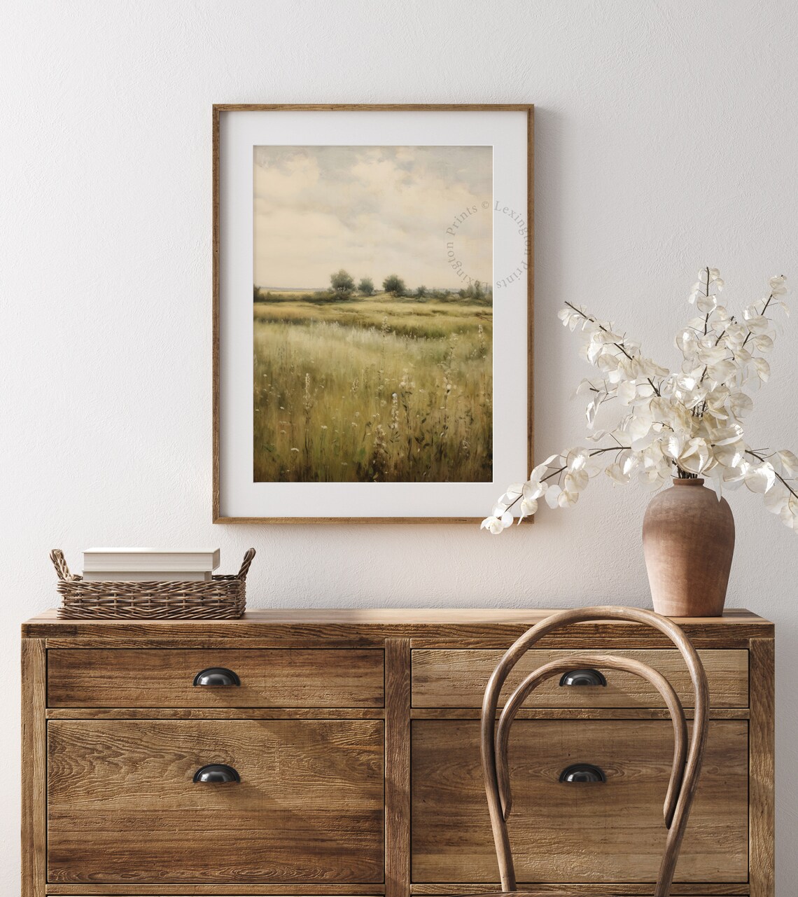 Moody Green Meadow Wildflower Field Soft Summer Landscape Painting Poster - Image 8