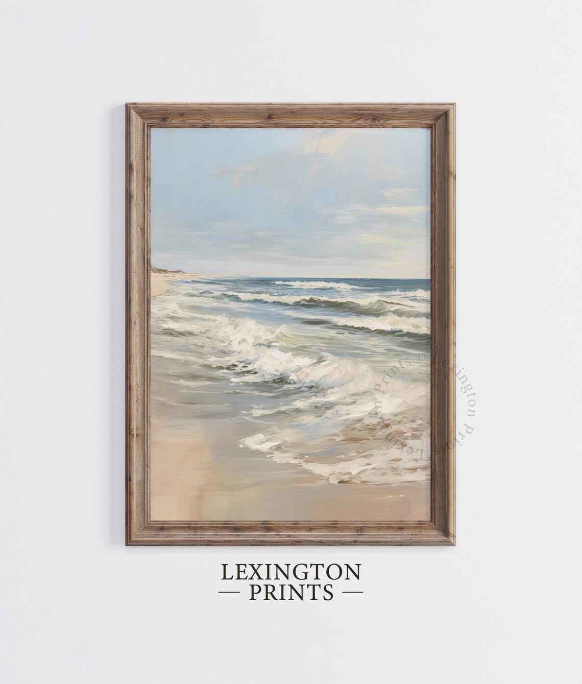 Gentle Ocean Waves Sandy Beach Calming Coastal Painting Poster - Image 6