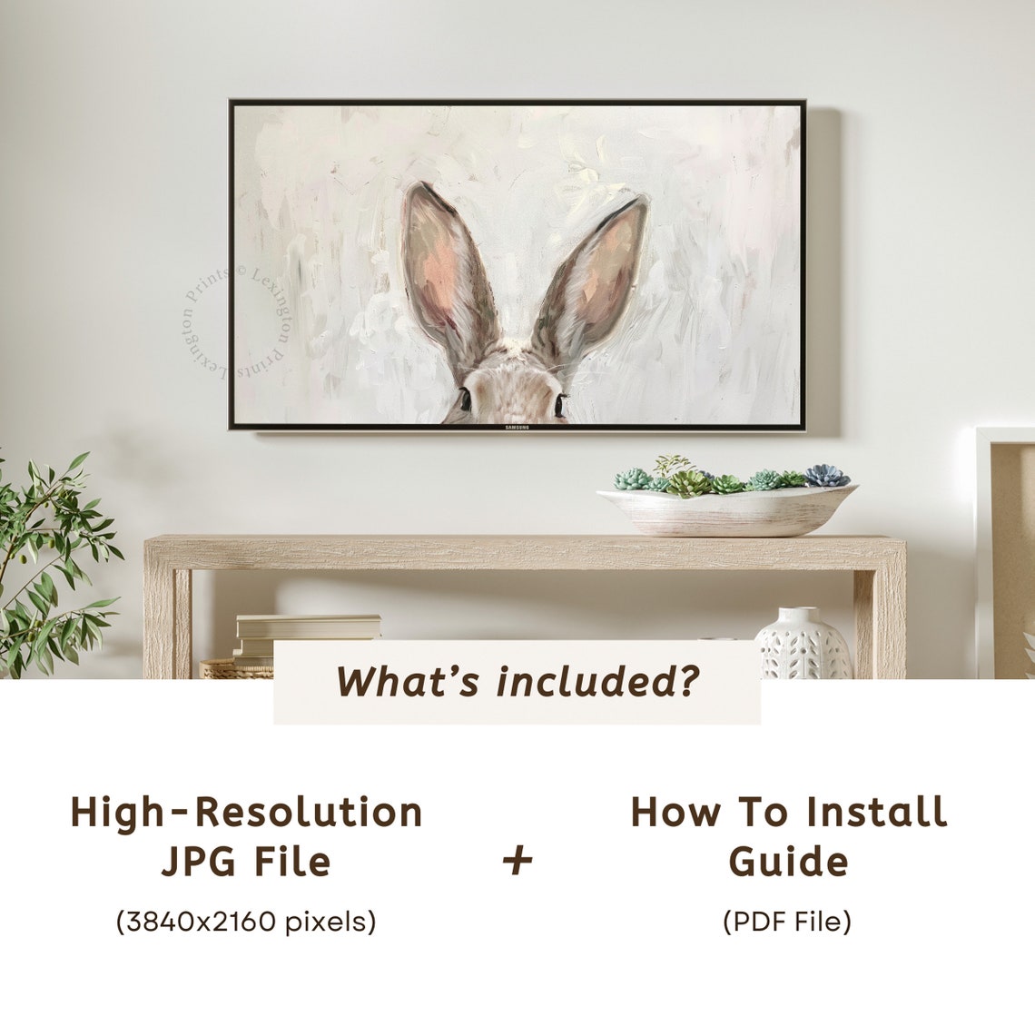 Peeking Bunny Ears Minimalist Easter Rabbit Spring Painting Poster - Image 6