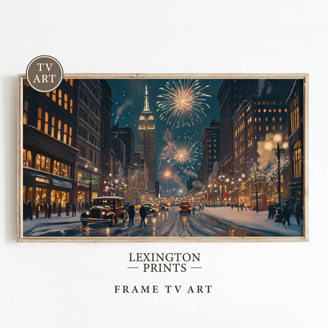 Vintage New York City New Year Eve Fireworks Night Street Poster