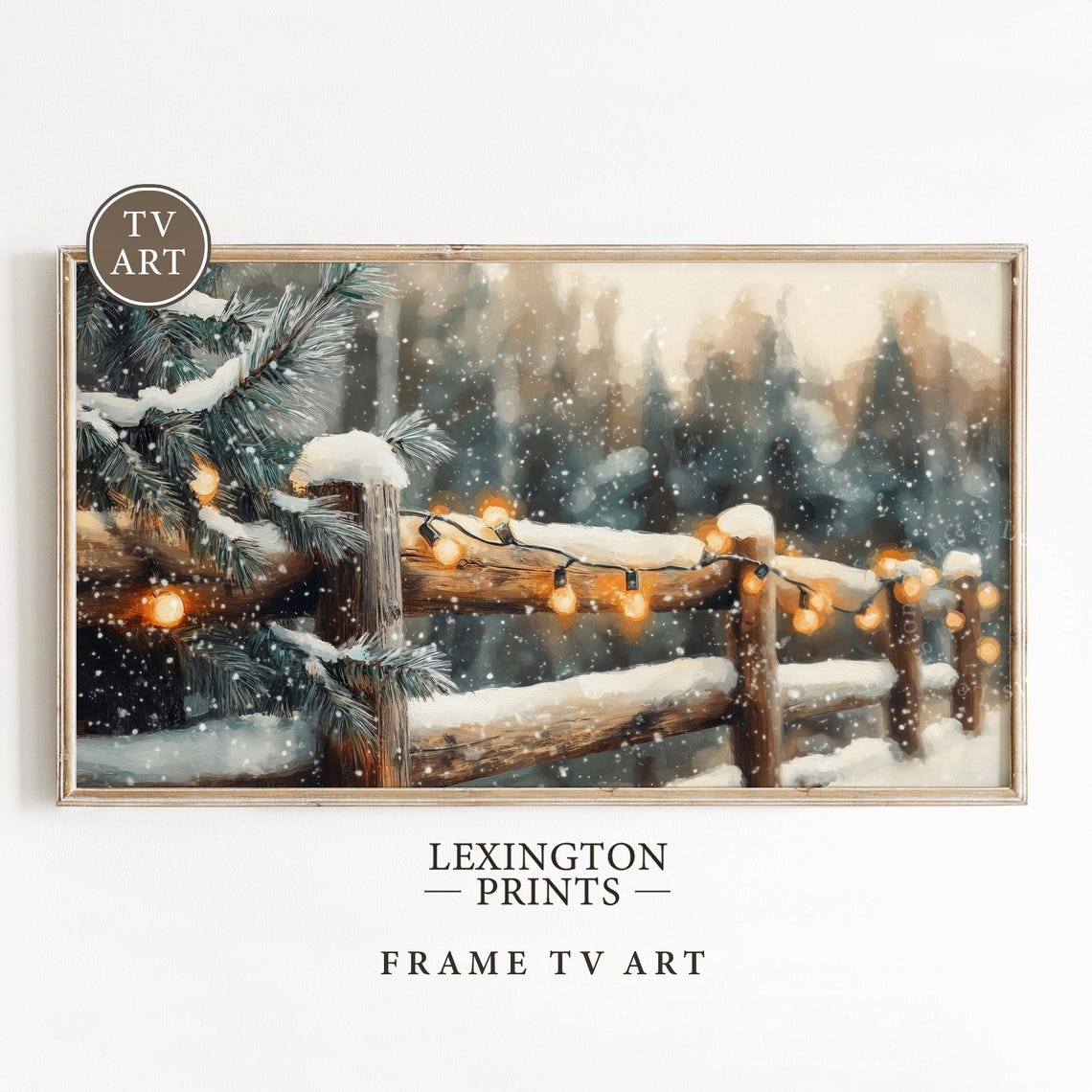 Rustic Christmas Lights Tv Art Christmas Frame Tv Art Country Christmas Tv Art Winter Tv Art Tree Painting White Holiday Home Decor 969