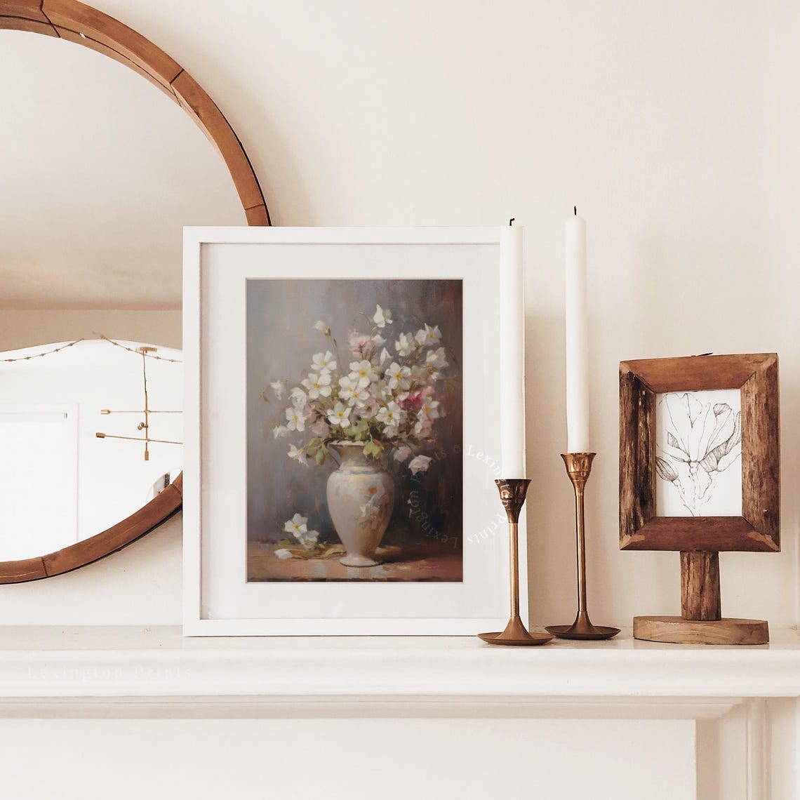 White Blossom Vase Soft Floral Still Life Painting Art Poster - Image 2