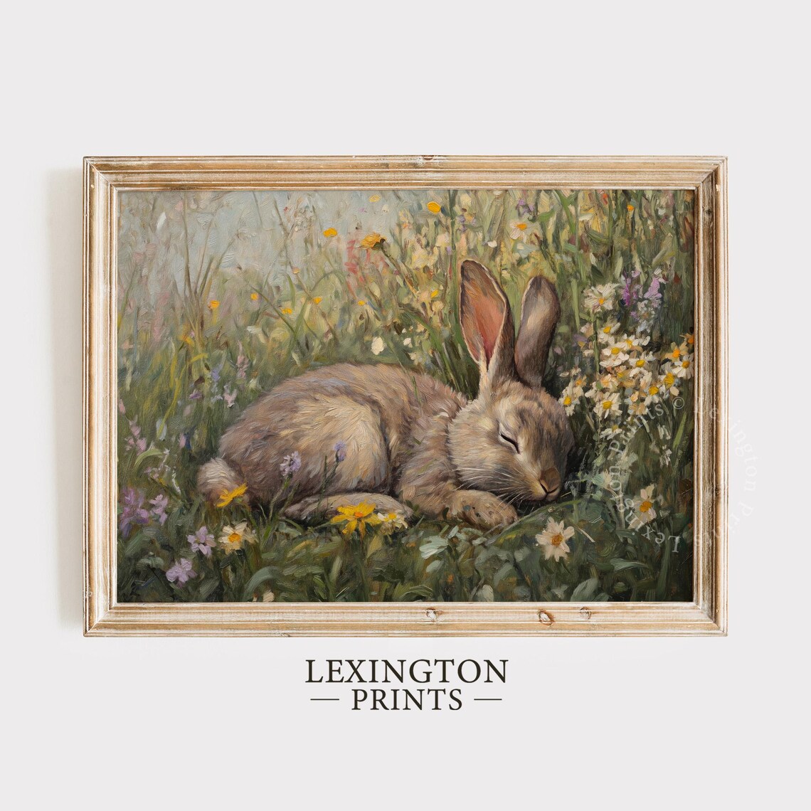 Sleeping Bunny Spring Wall Art, Wildflower Field Decor
