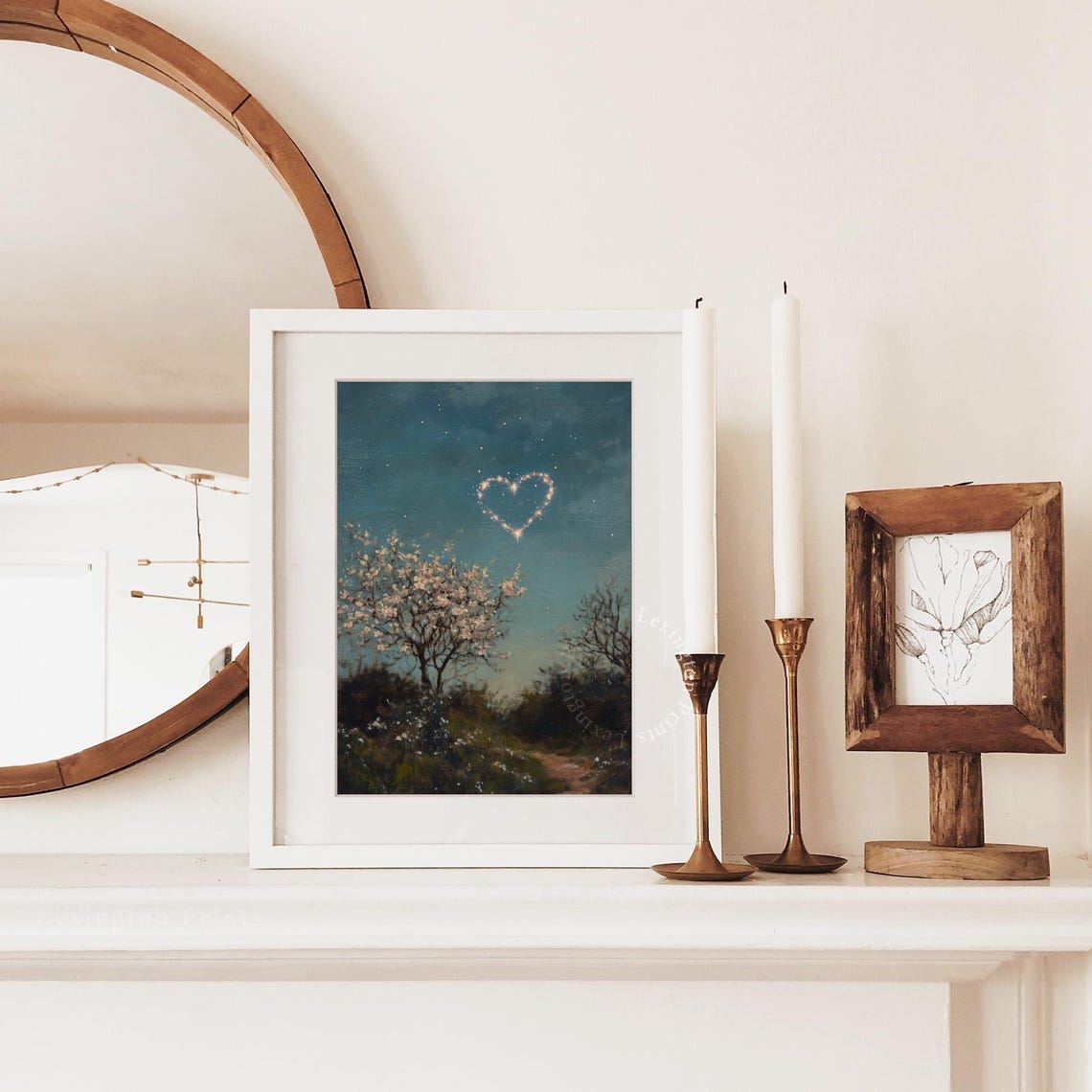 Moody Heart Starry Night Sky Blossoming Tree Vintage Country Poster - Image 2