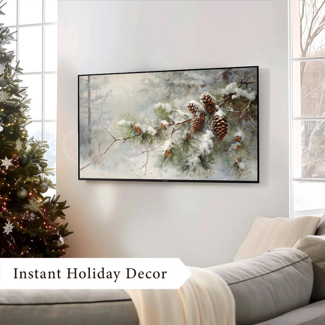 Snowy Pinecones on Frosted Pine Branch Winter Still Life Poster - Image 3