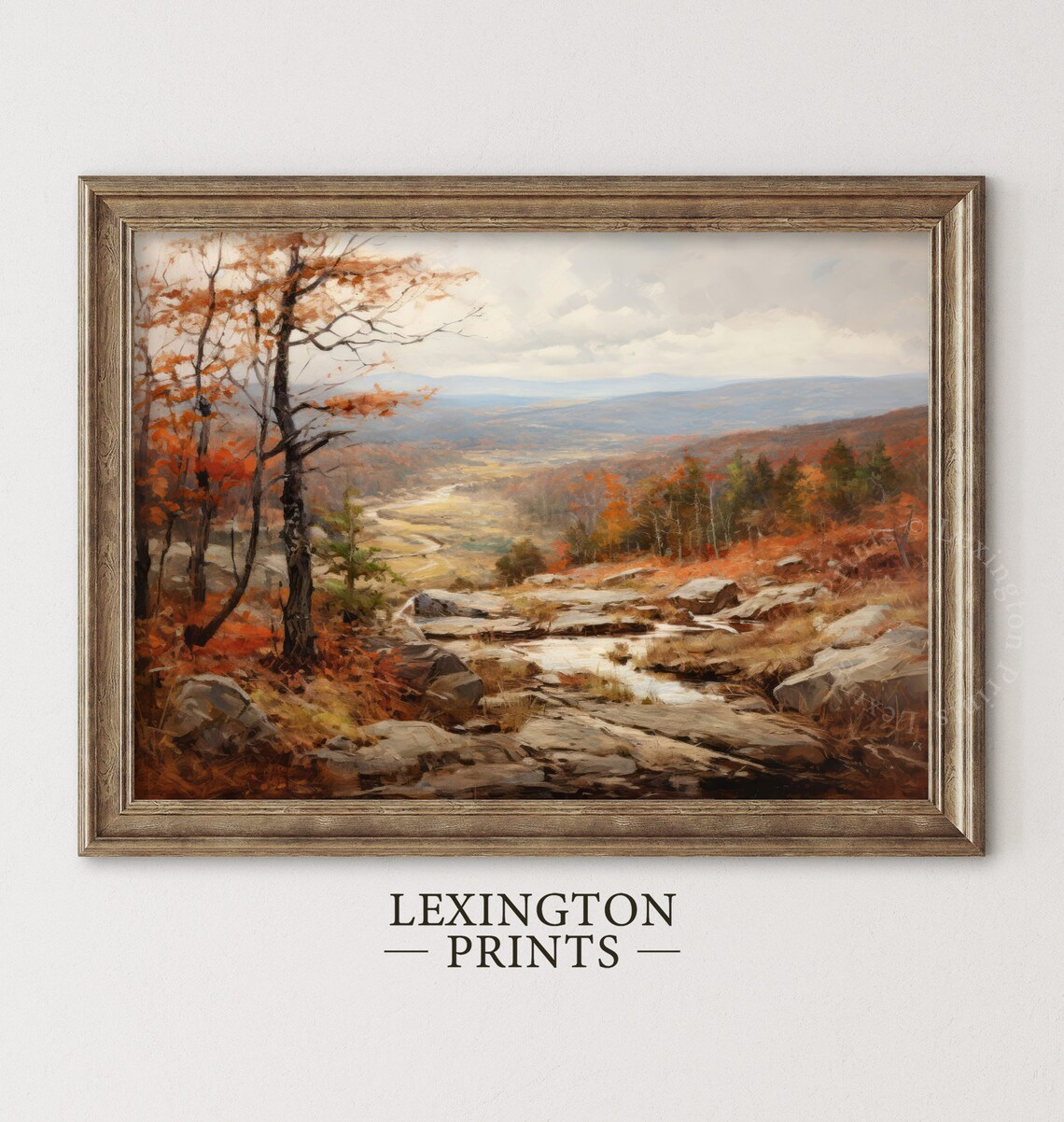 Rocky Autumn Valley River Vintage Oil Painting Landscape Poster - Image 2