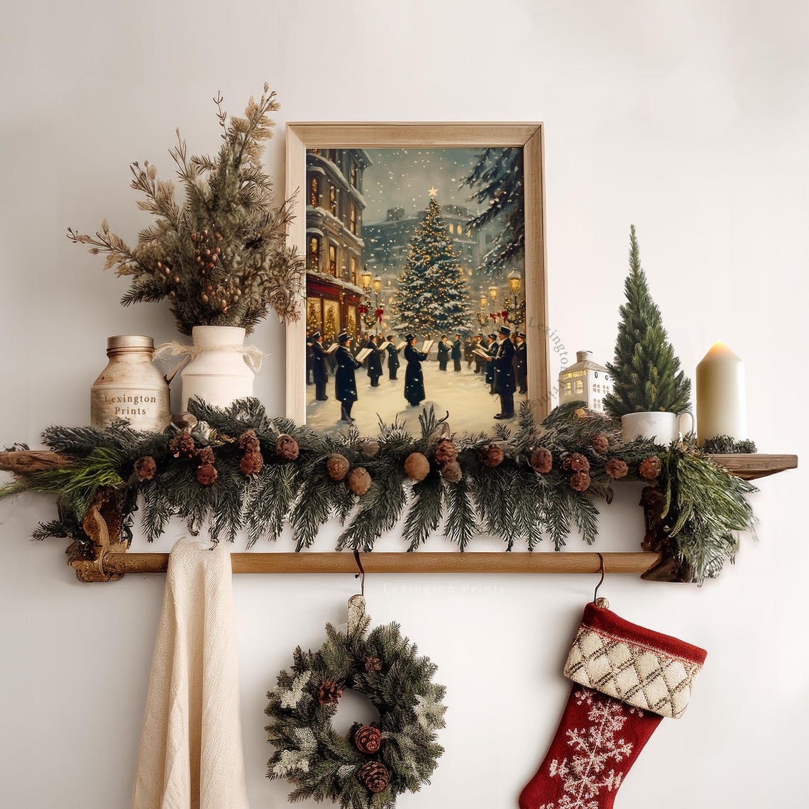 Victorian Christmas Carolers Singing by Lit Tree Snowy Poster - Image 7