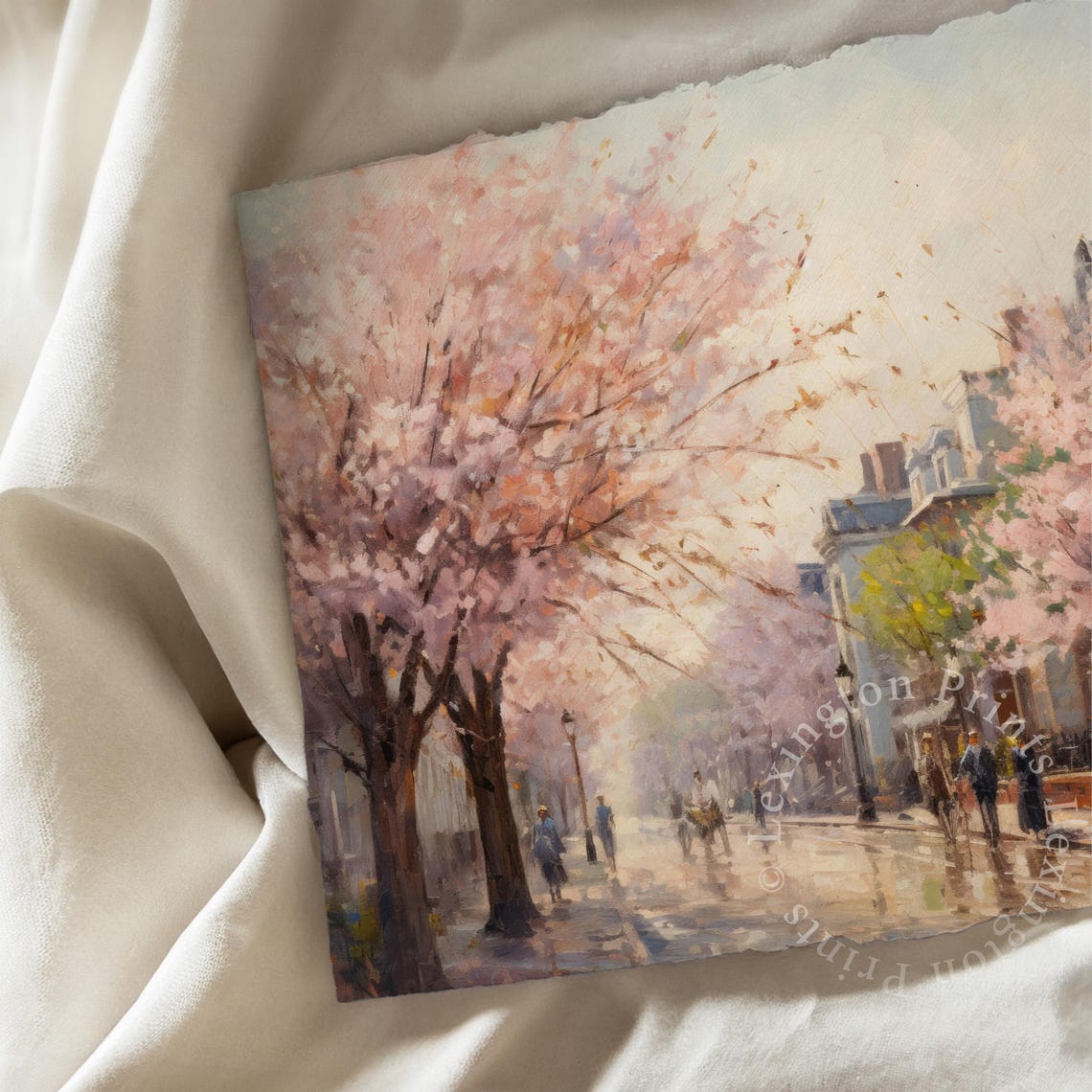 Cherry Blossom Street with Historic Townhouses Spring City Poster - Image 7