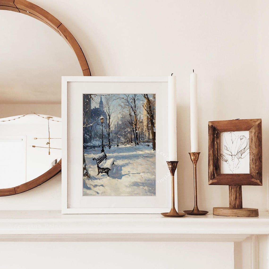 Snowy Park Bench Lamppost Quiet Winter Morning City Park Poster - Image 3
