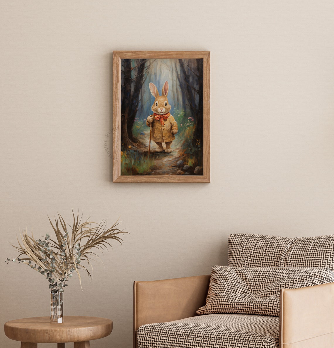 Cute Hiking Easter Bunny Easter Wall Art Spring Print Forest Wall Art Easter Print Rabbit Painting Nursery Decor Bunny Art 592 - Image 3