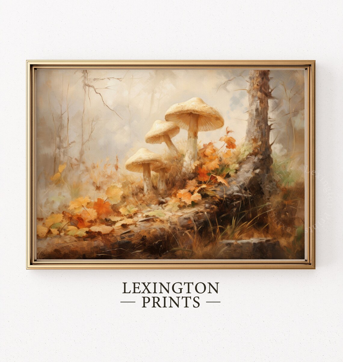 Cream Forest Mushrooms among Fall Leaves Woodland Decor Poster - Image 3