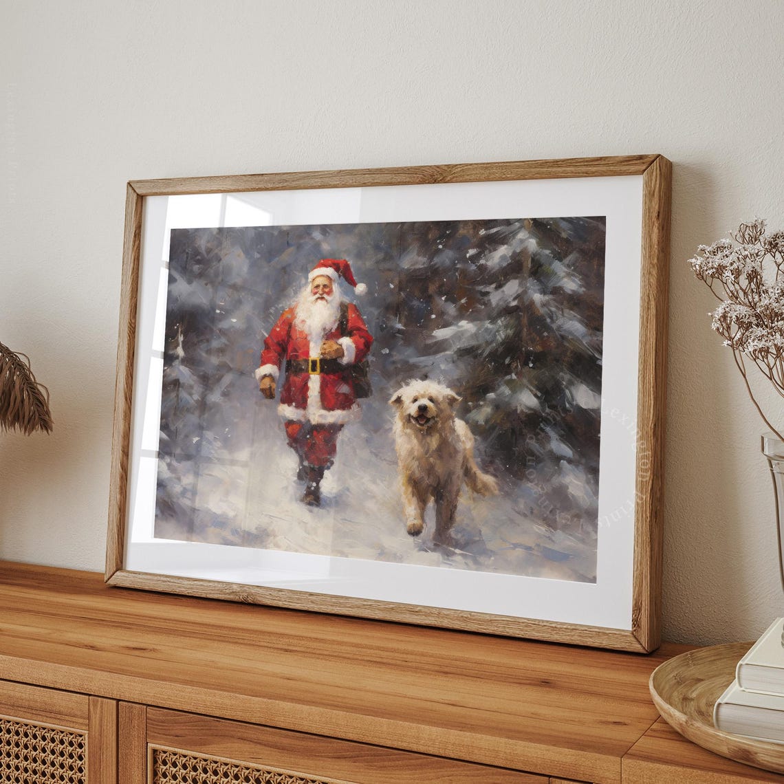 Santa Walking With Dog Painting Vintage Christmas Wall Art Christmas Santa Print Christmas Holiday Winter Print Forest Wall Art Santa 409 - Image 8