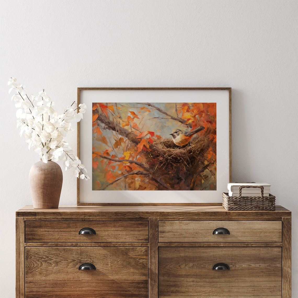 Small Bird In Nest Autumn Branches Orange Leaves Vintage Nature Poster - Image 6